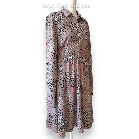 Kate Spade Soiree Dot Smocked Dress In Grey Pink Combo Size 8 - Picture 10 of 14